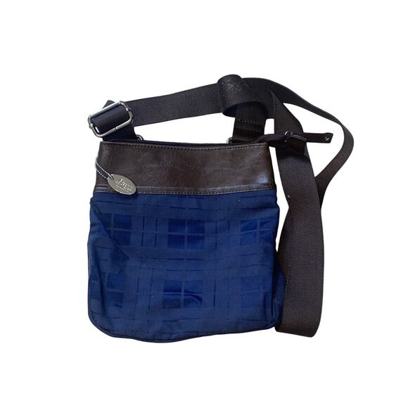 BASS HERITAGE COLLECTION Brown Blue Plaid Crossbody Hobo Tote Bag - Picture 1 of 7